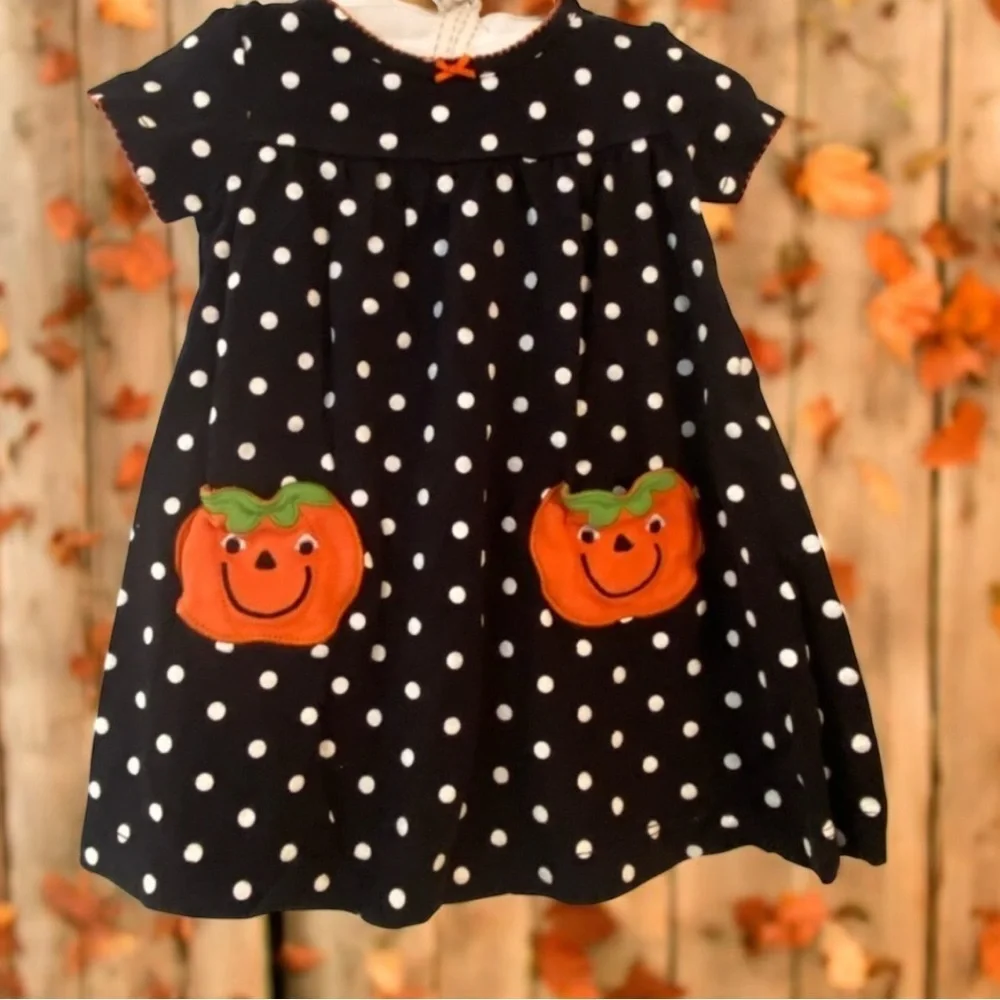 Carter's Black and White Polka Dot Dress with Orange Accents